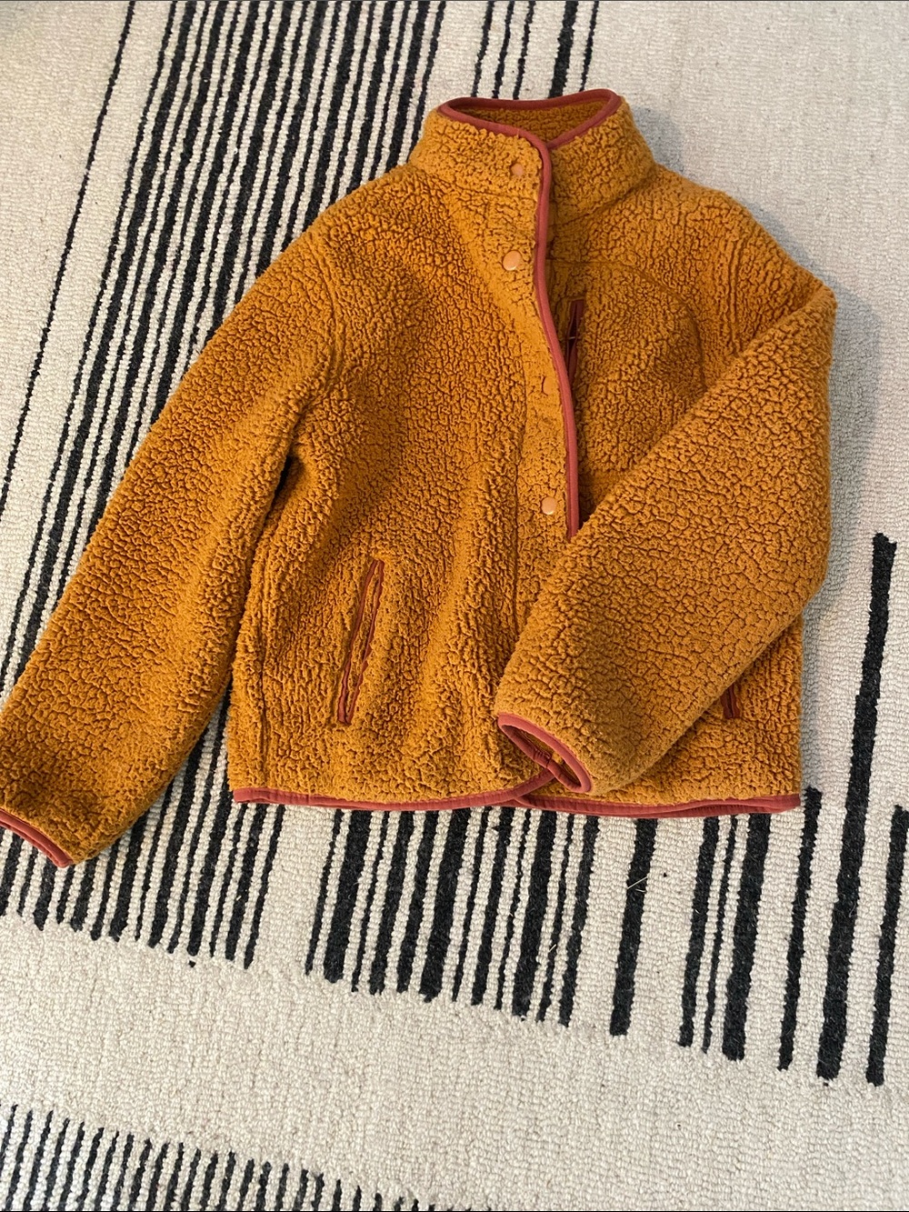Universal Thread Sherpa Jacket in Rust with Pink Trim